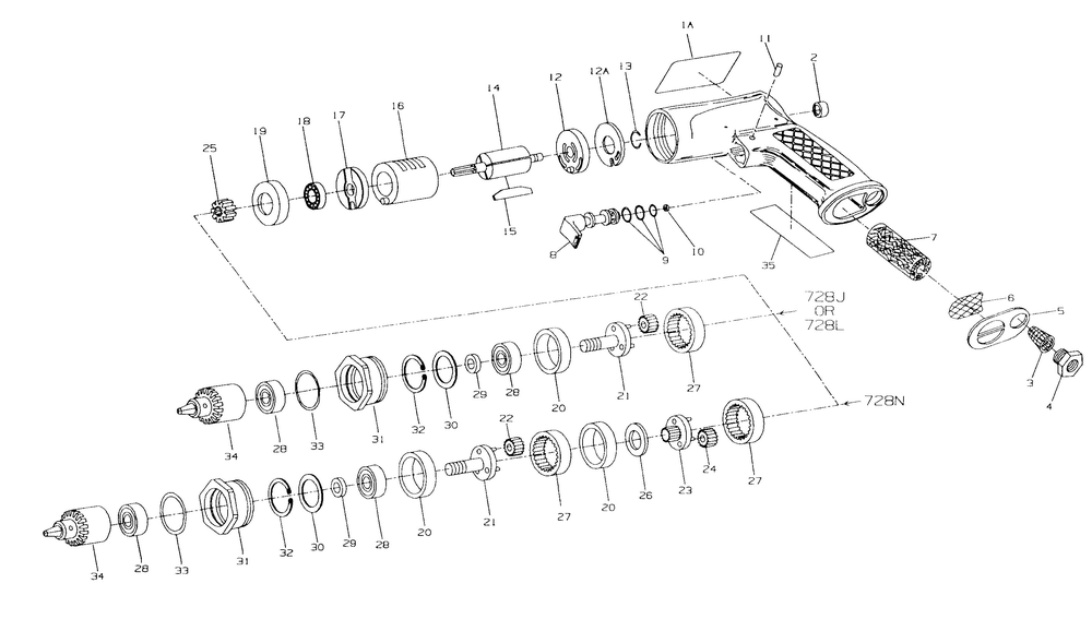 Diagram Diagram and Parts List for IR728  Ingersoll Rand Drill
